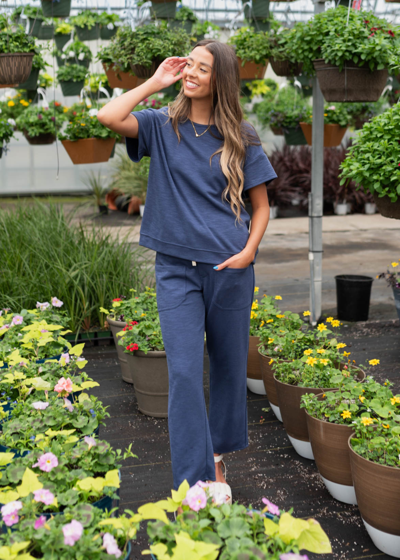 Lillian Navy Knit Top