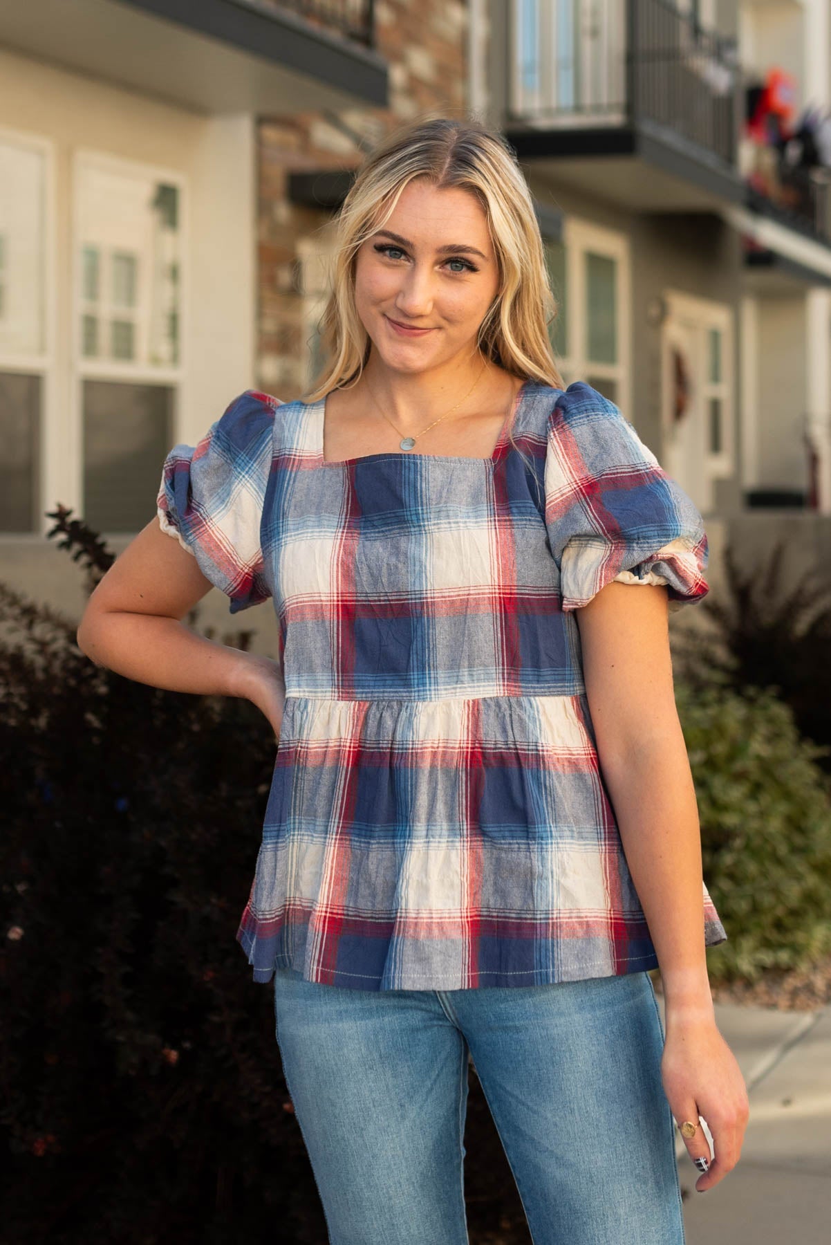 Lilly Navy Plaid Top