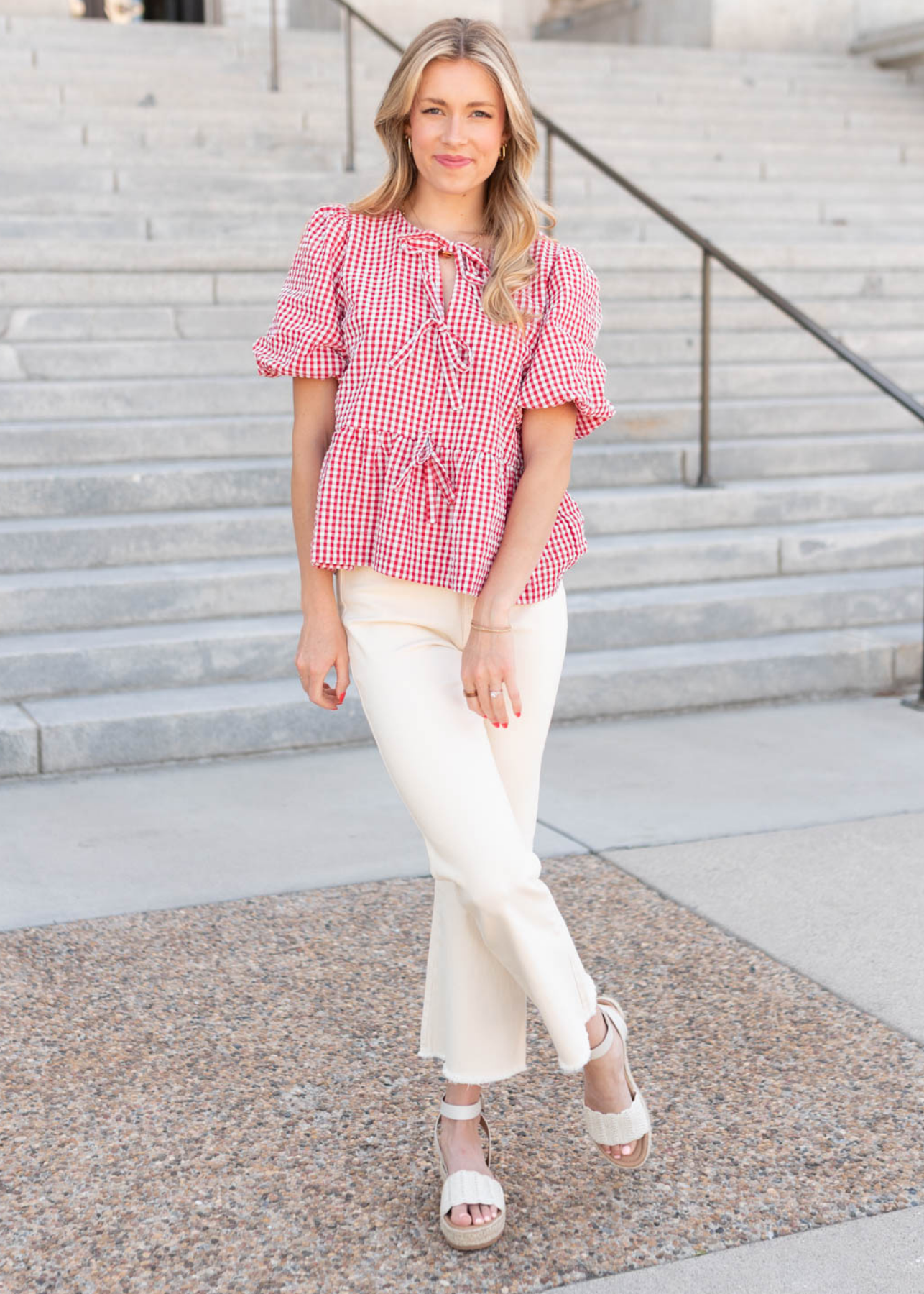 Lin Red Gingham Top