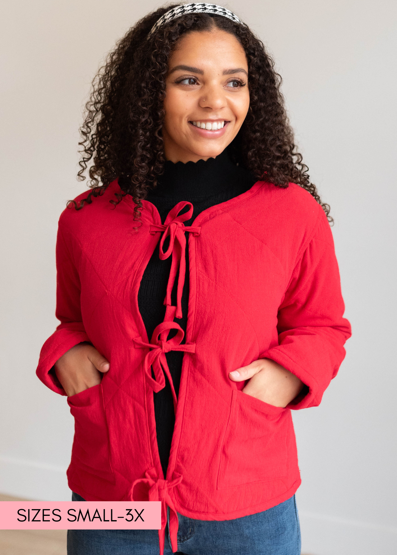 Lina Red Quilted Tie Jacket