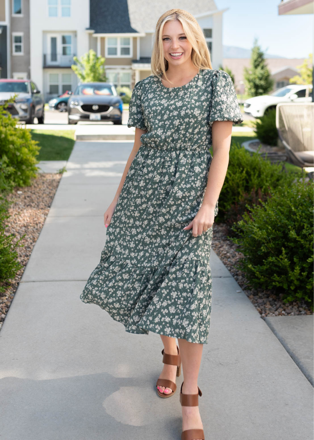 Linda Dusty Jade Floral Dress