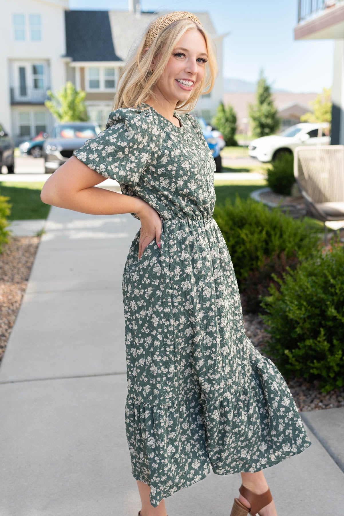 Linda Dusty Jade Floral Dress