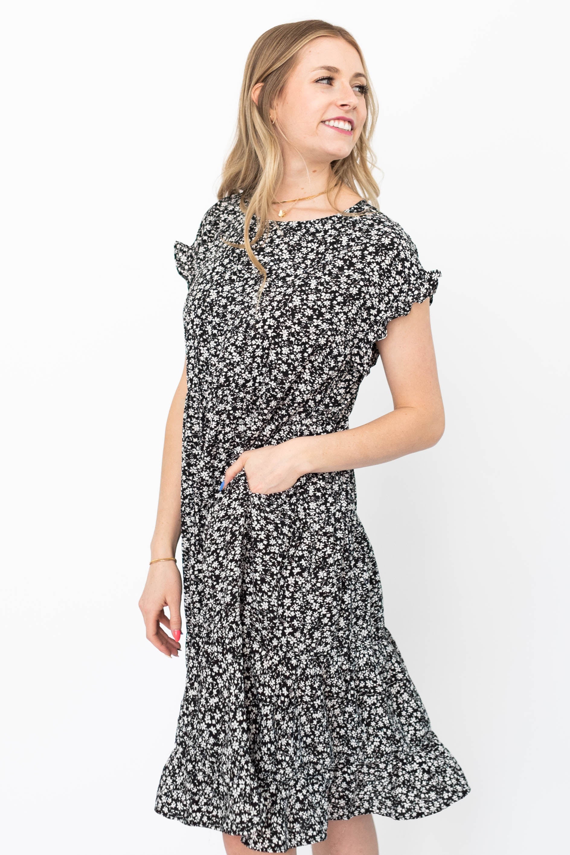 Lindsay Black Floral Dress