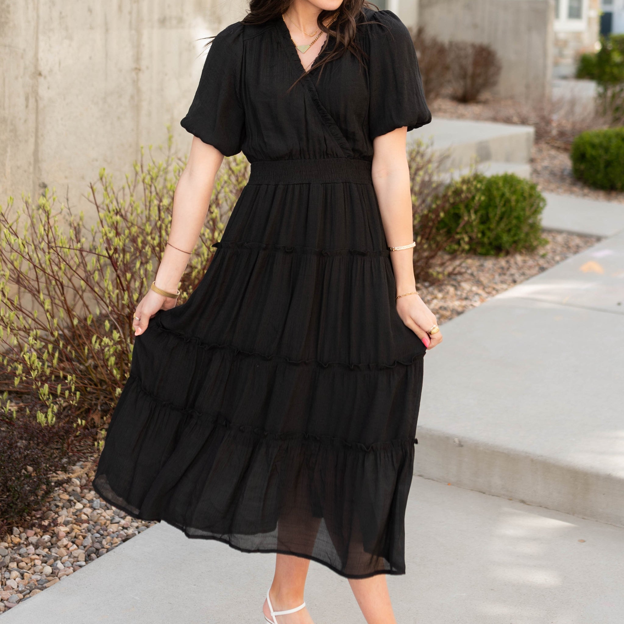 Lindsey Black Puff Sleeve Dress