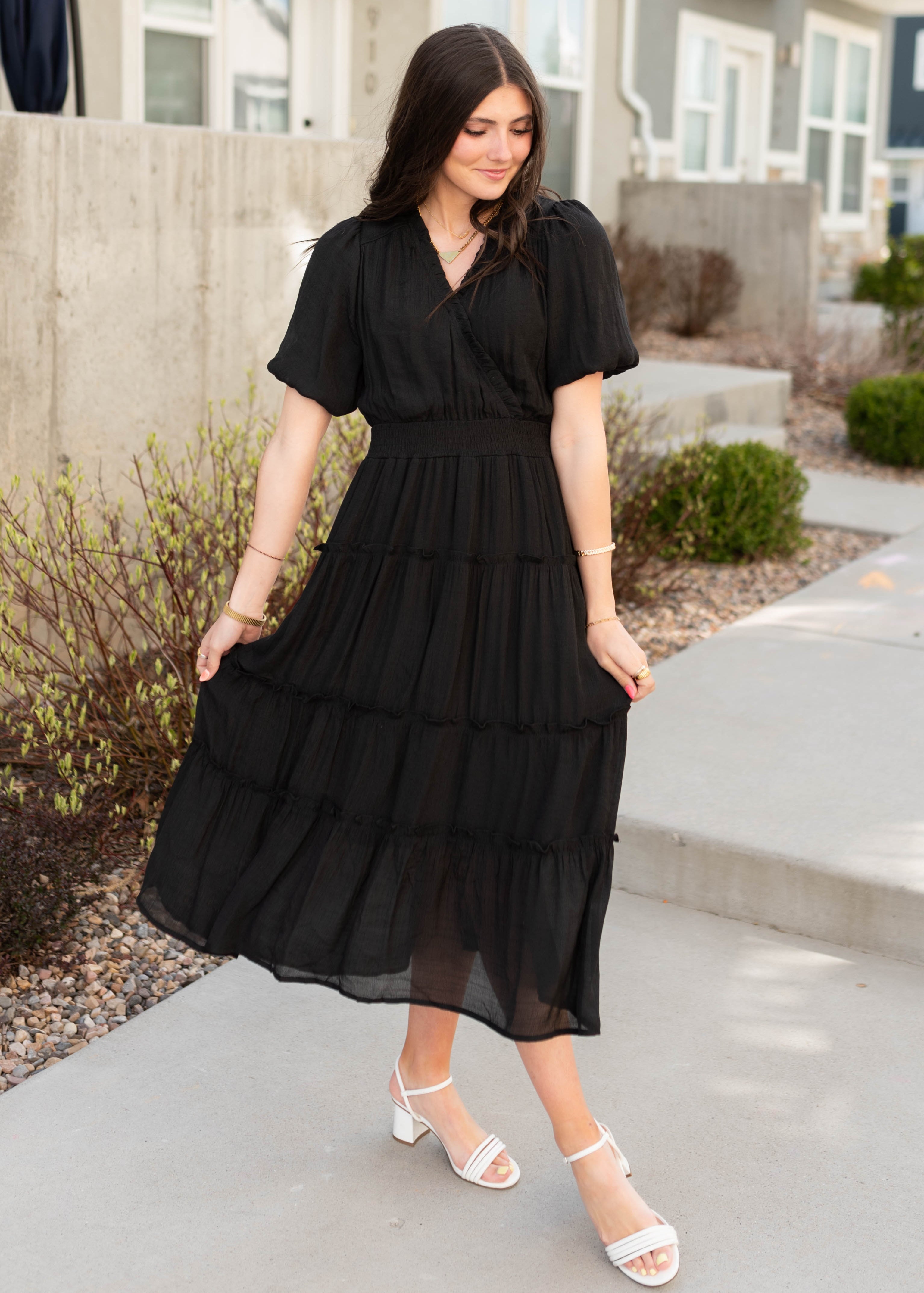 Lindsey Black Puff Sleeve Dress