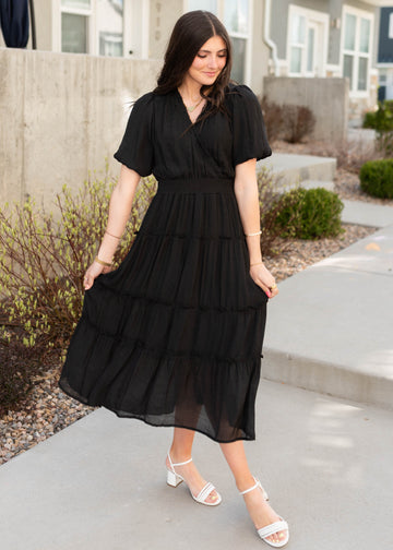 Lindsey Black Puff Sleeve Dress
