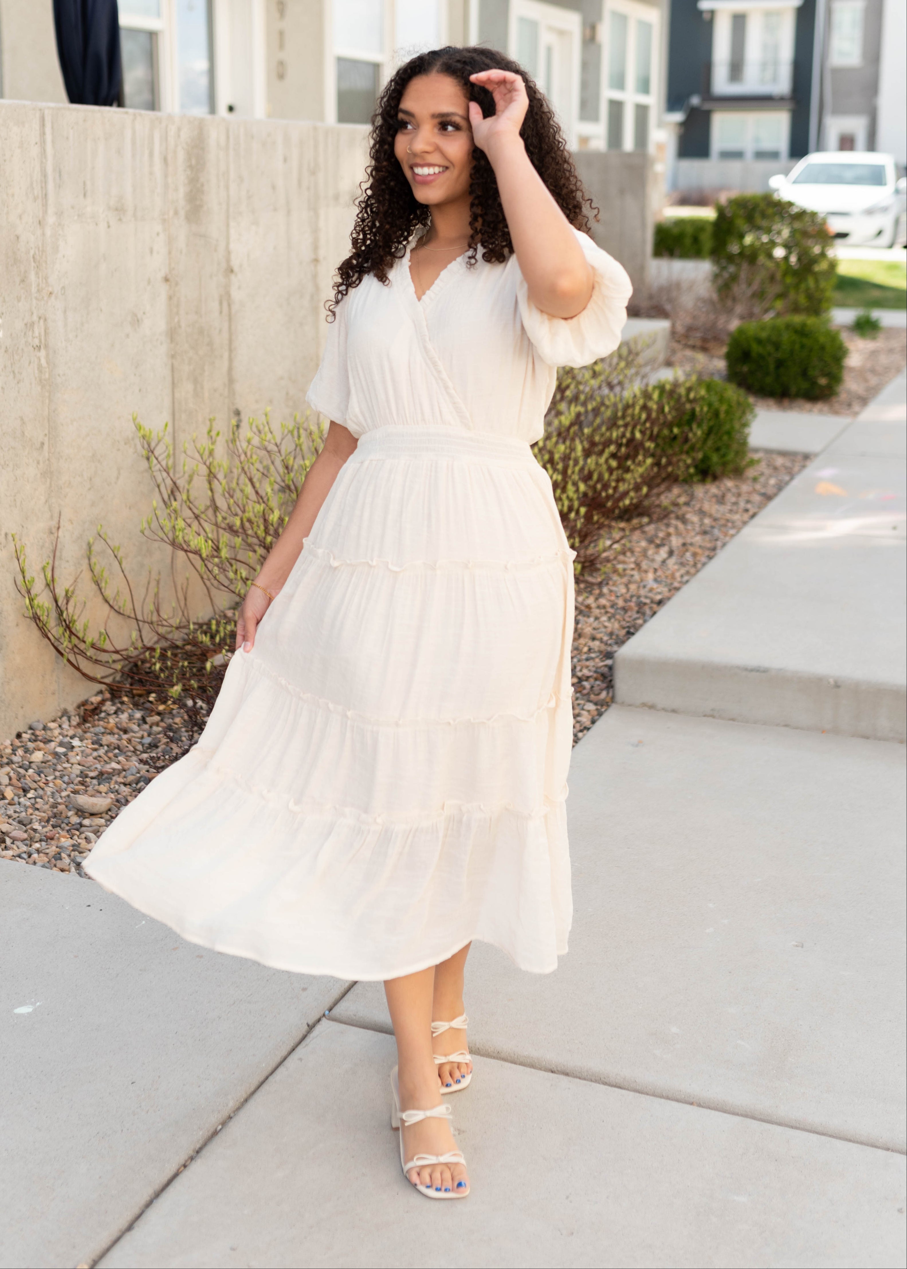 Lindsey Natural Puffed Sleeve Dress