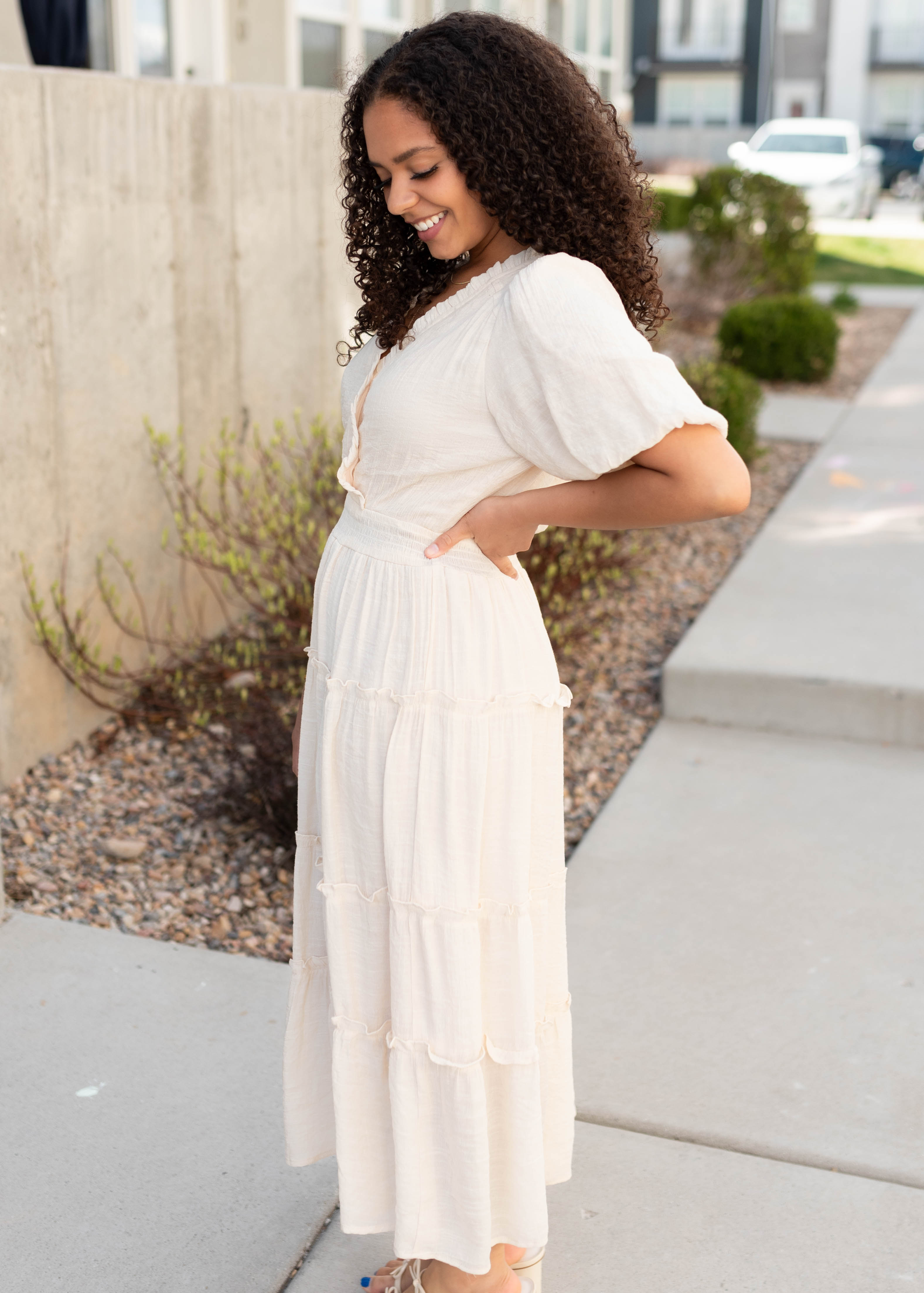 Lindsey Natural Puffed Sleeve Dress