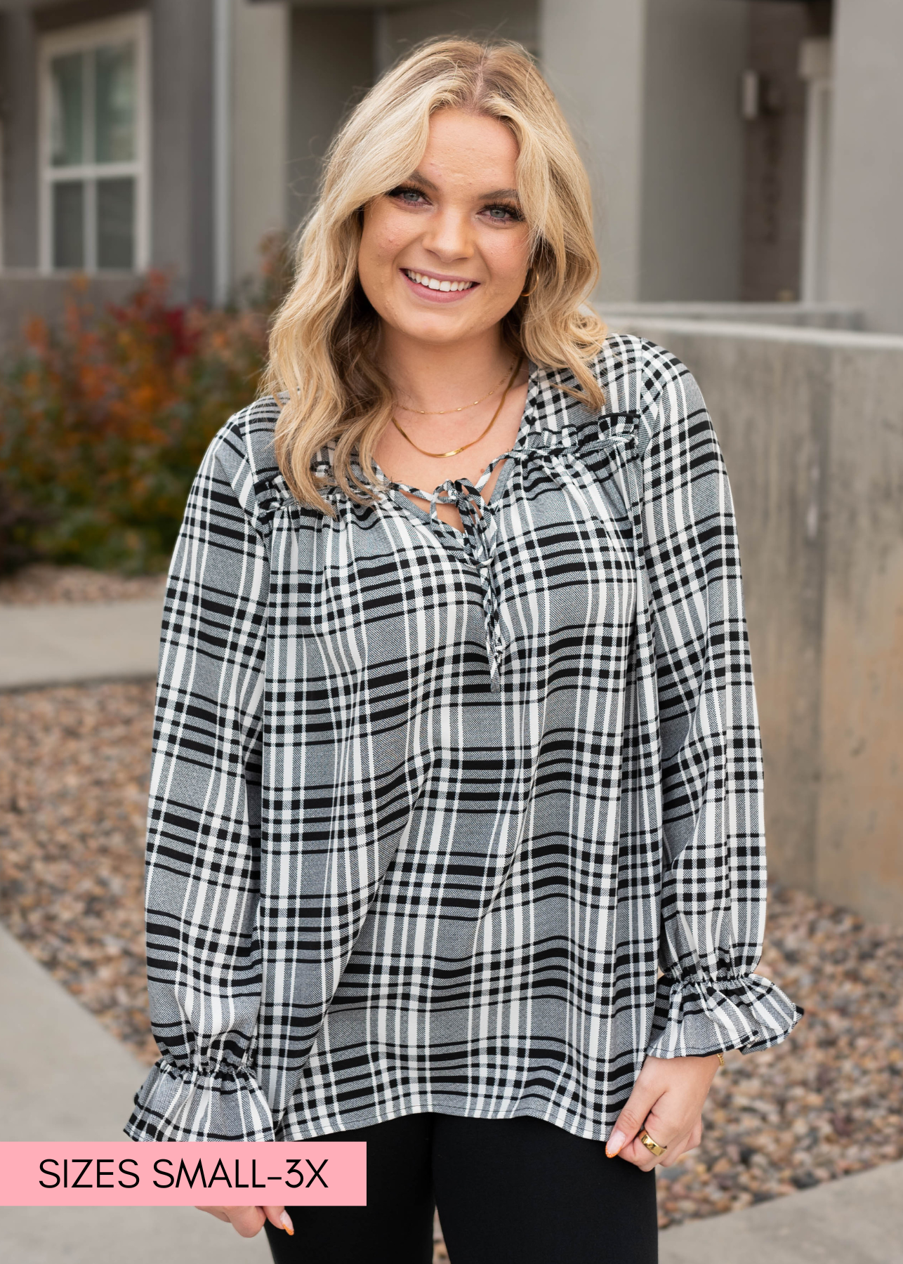 Linzi Black Plaid Blouse