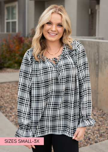Linzi Black Plaid Blouse