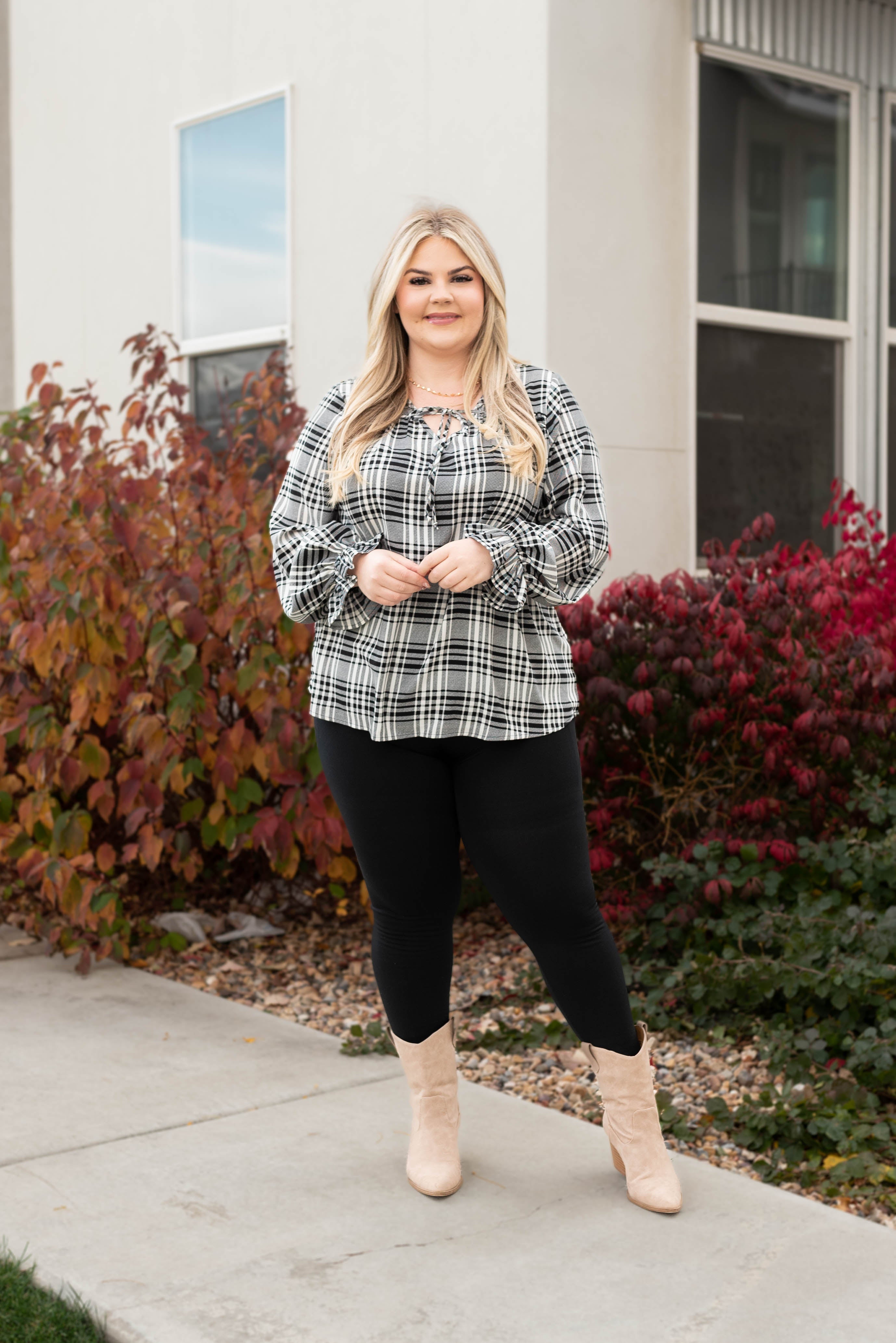 Linzi Black Plaid Blouse