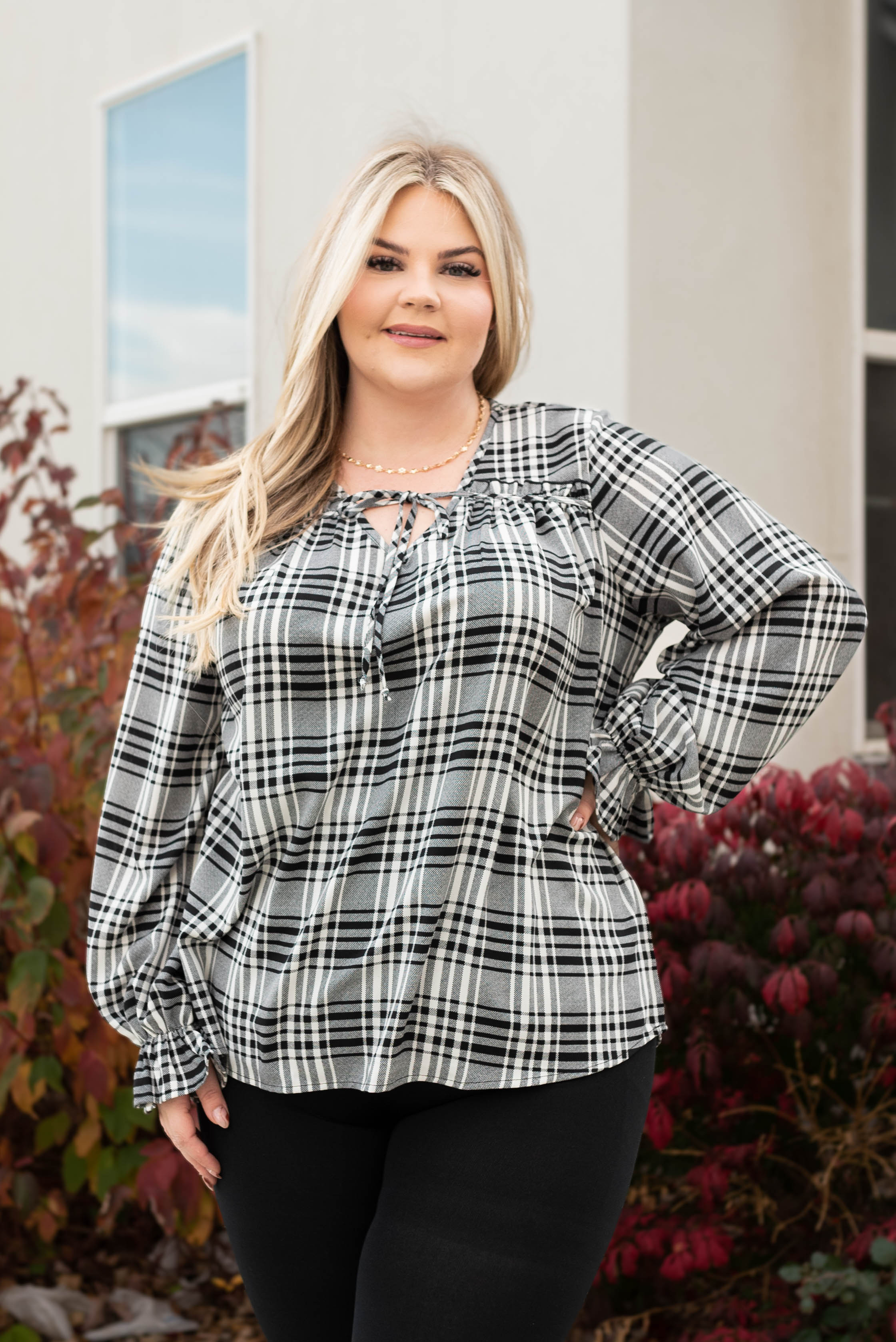 Linzi Black Plaid Blouse