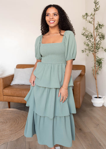 Livy Sage Square Neck Dress