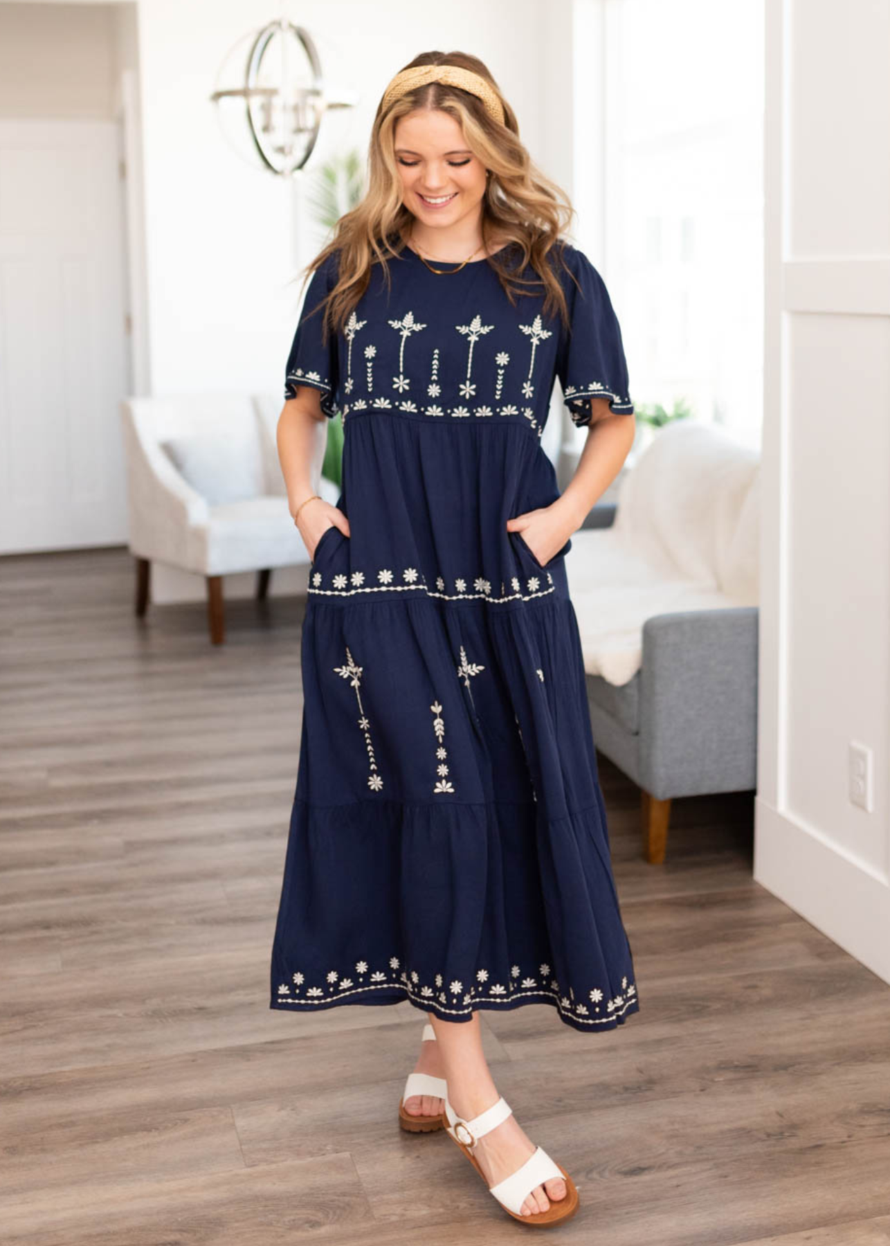 Lizbeth Navy Embroidered Dress