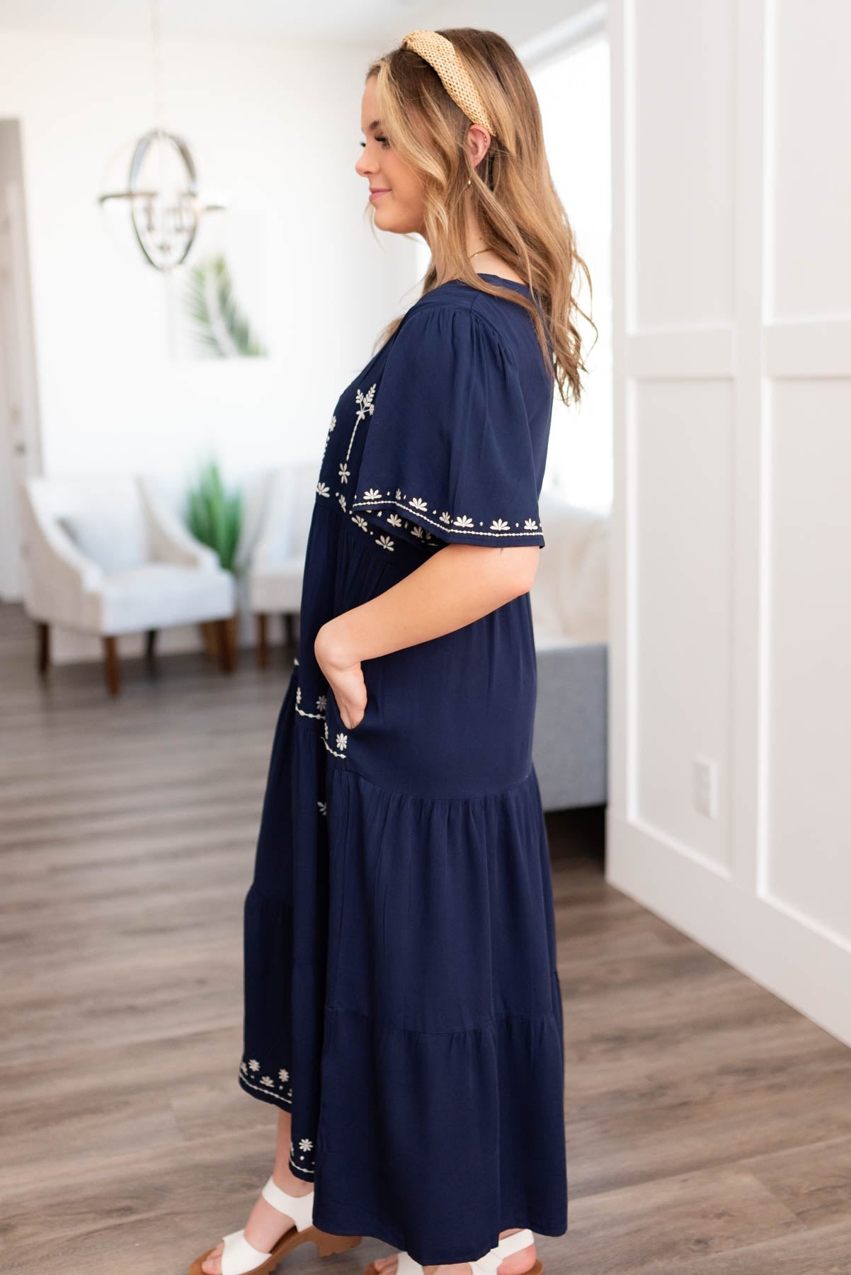 Lizbeth Navy Embroidered Dress