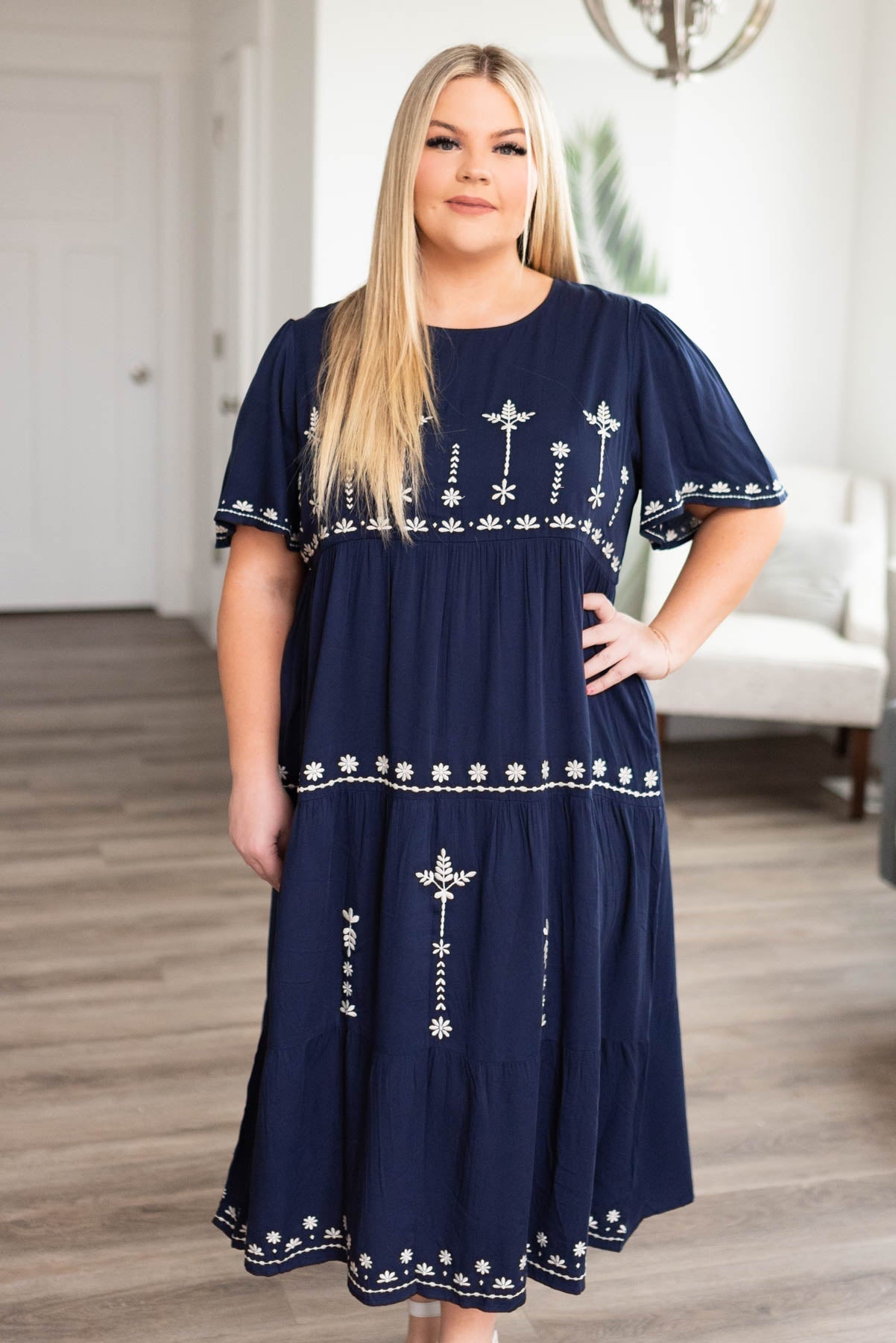 Lizbeth Navy Embroidered Dress