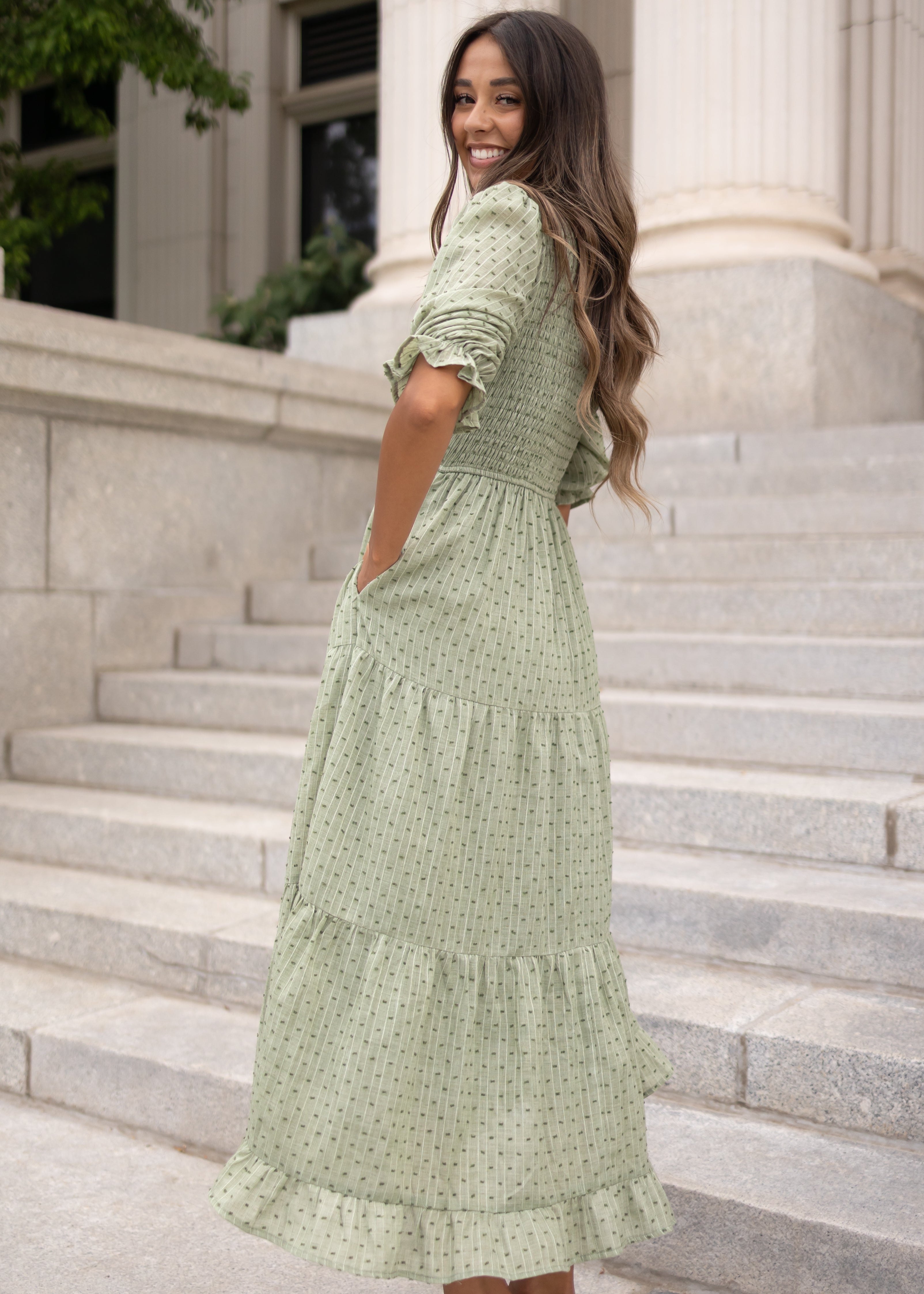 Lizzy Green Smocked Dress