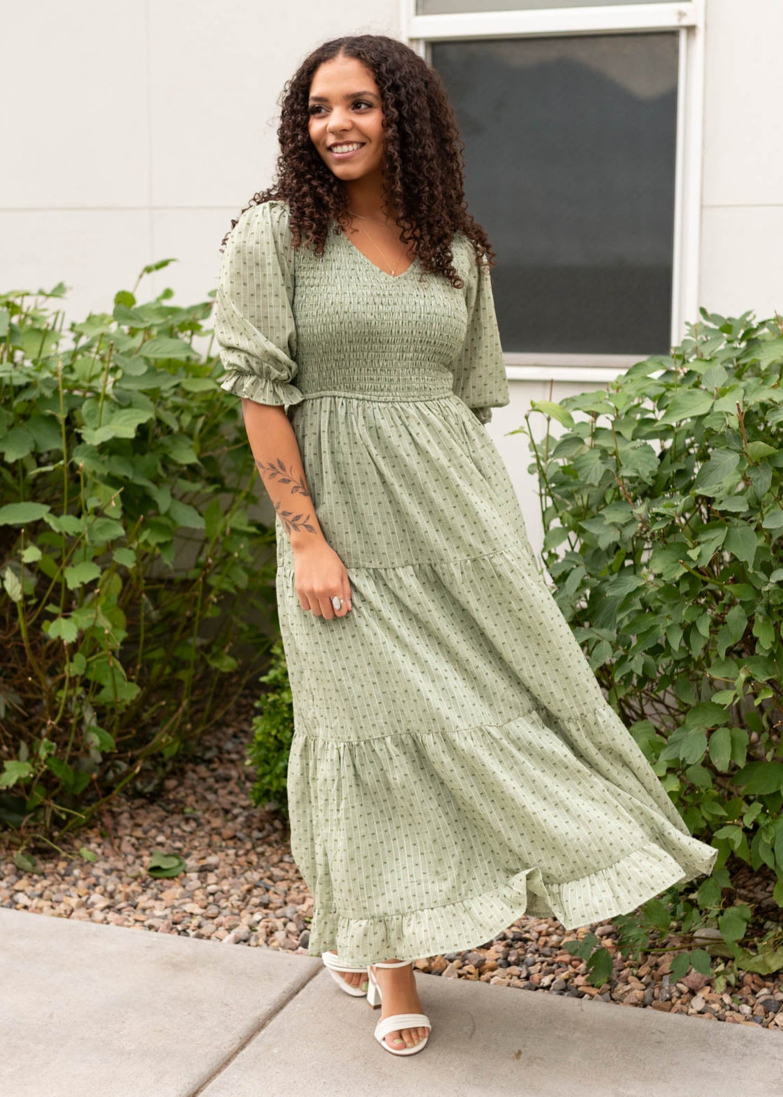 Lizzy Green Smocked Dress