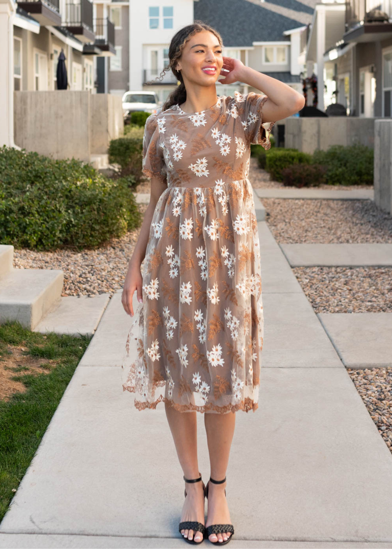 Lola Brown Embroidered Dress
