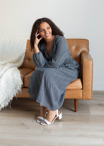 Loraine Navy Plaid Dress