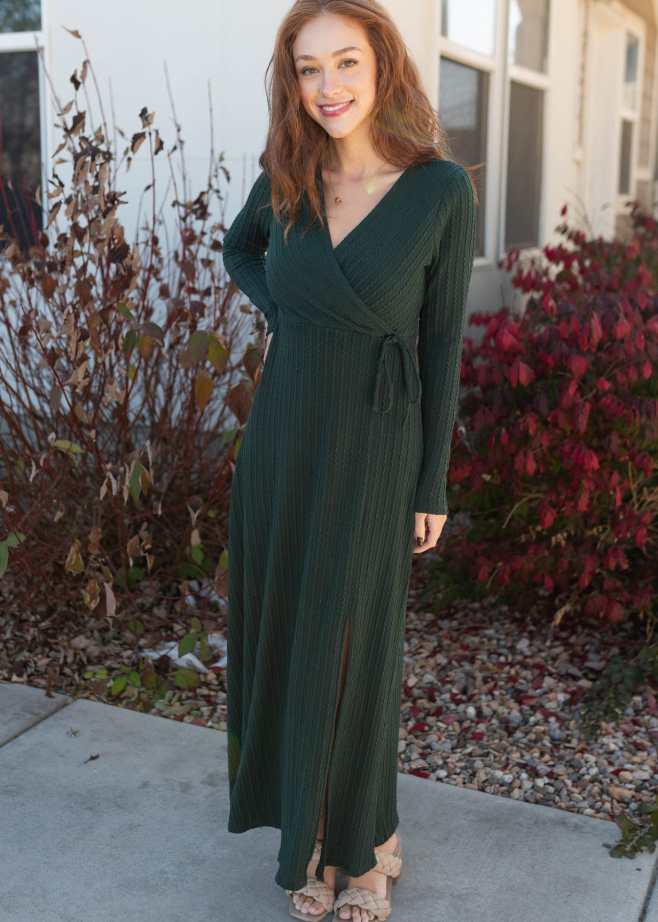 Lory Hunter Green Textured Maxi Dress