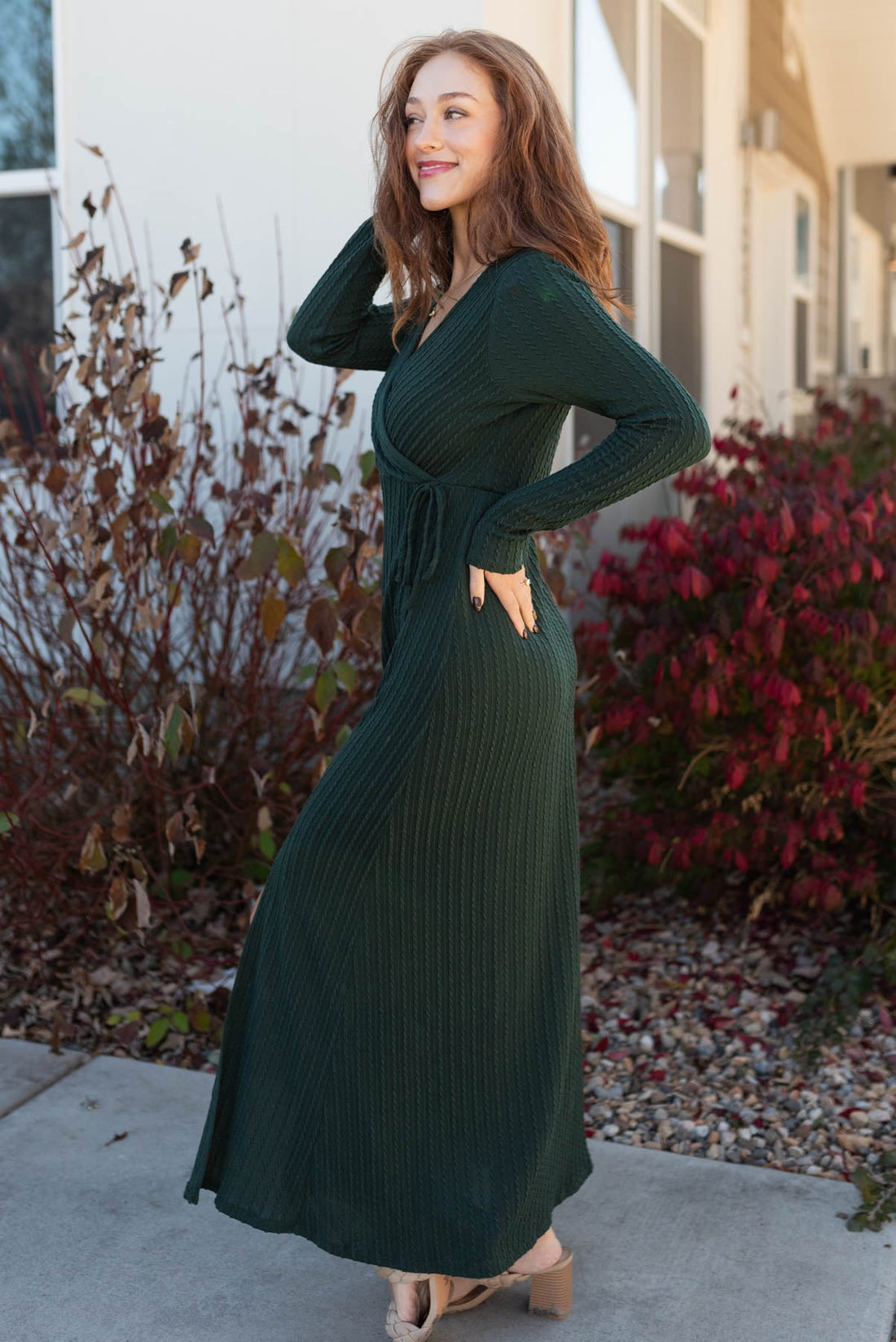 Lory Hunter Green Textured Maxi Dress