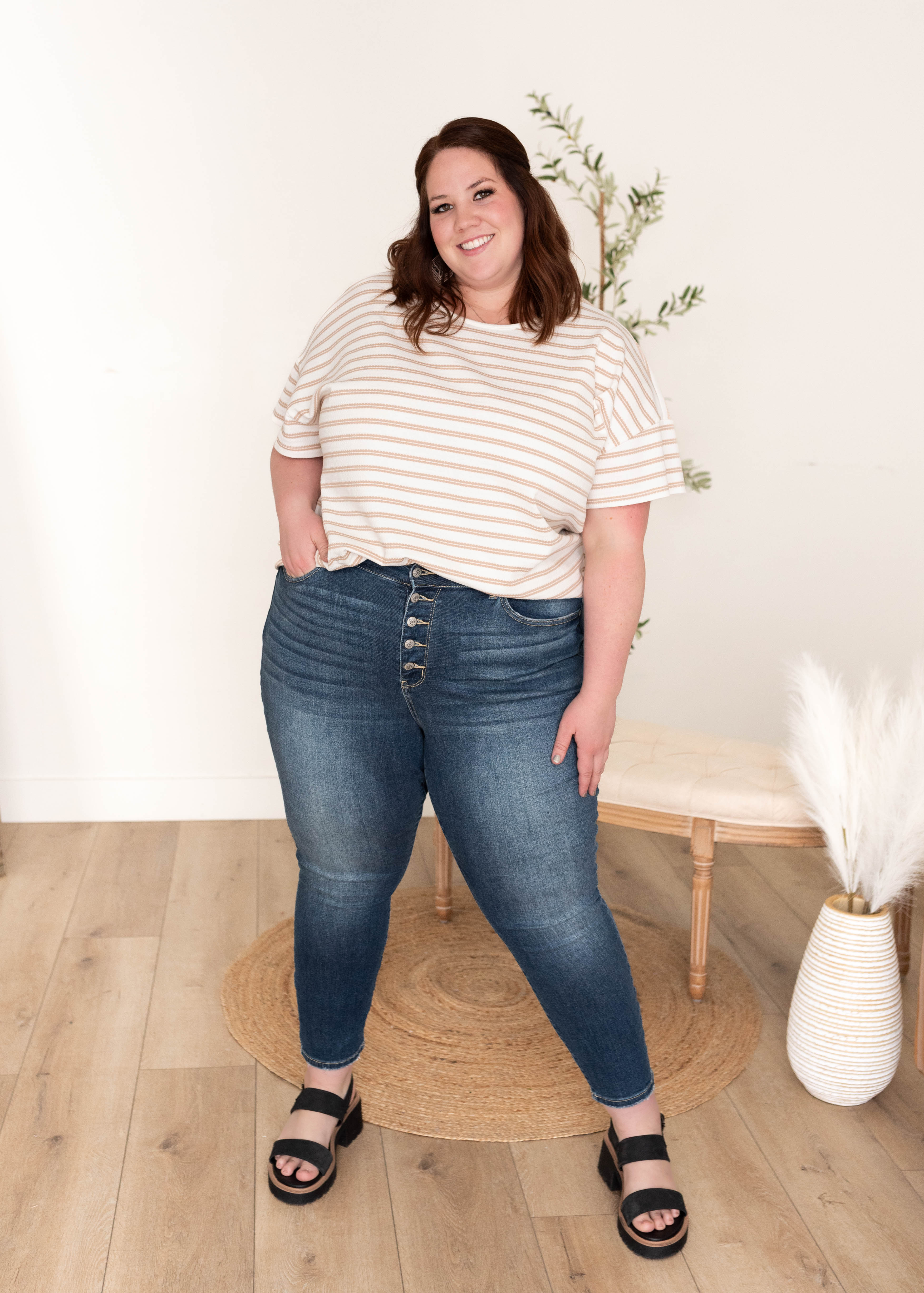 Luann Taupe Stripe Top