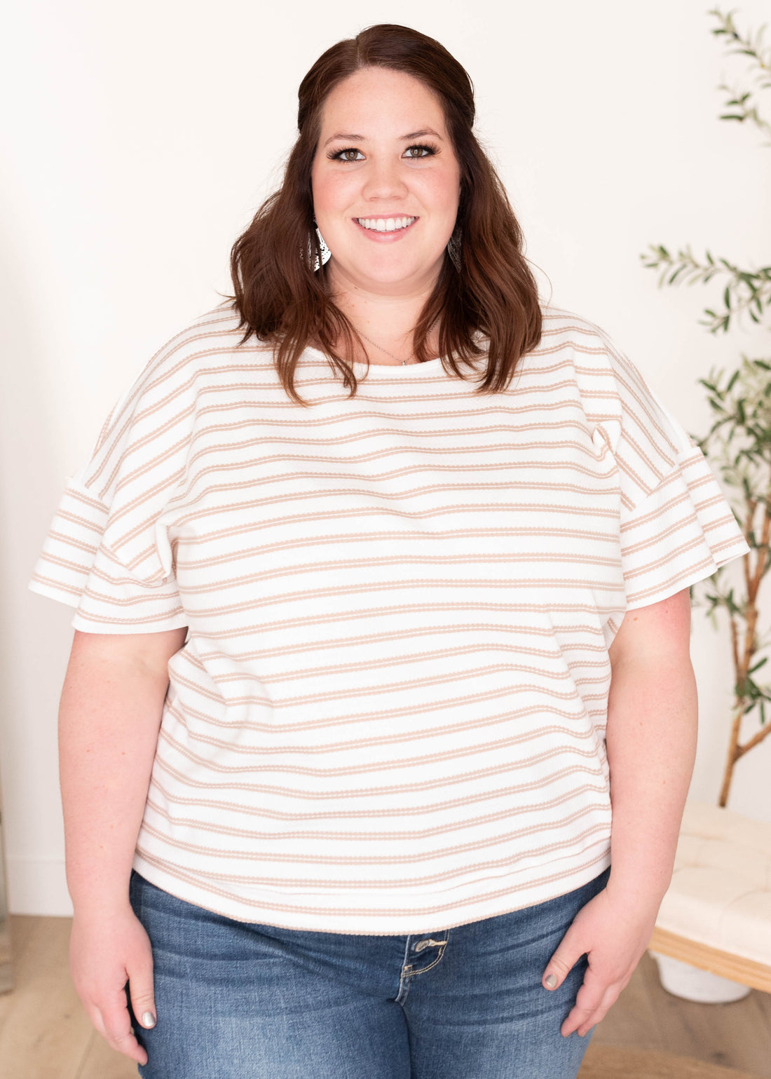 Luann Taupe Stripe Top