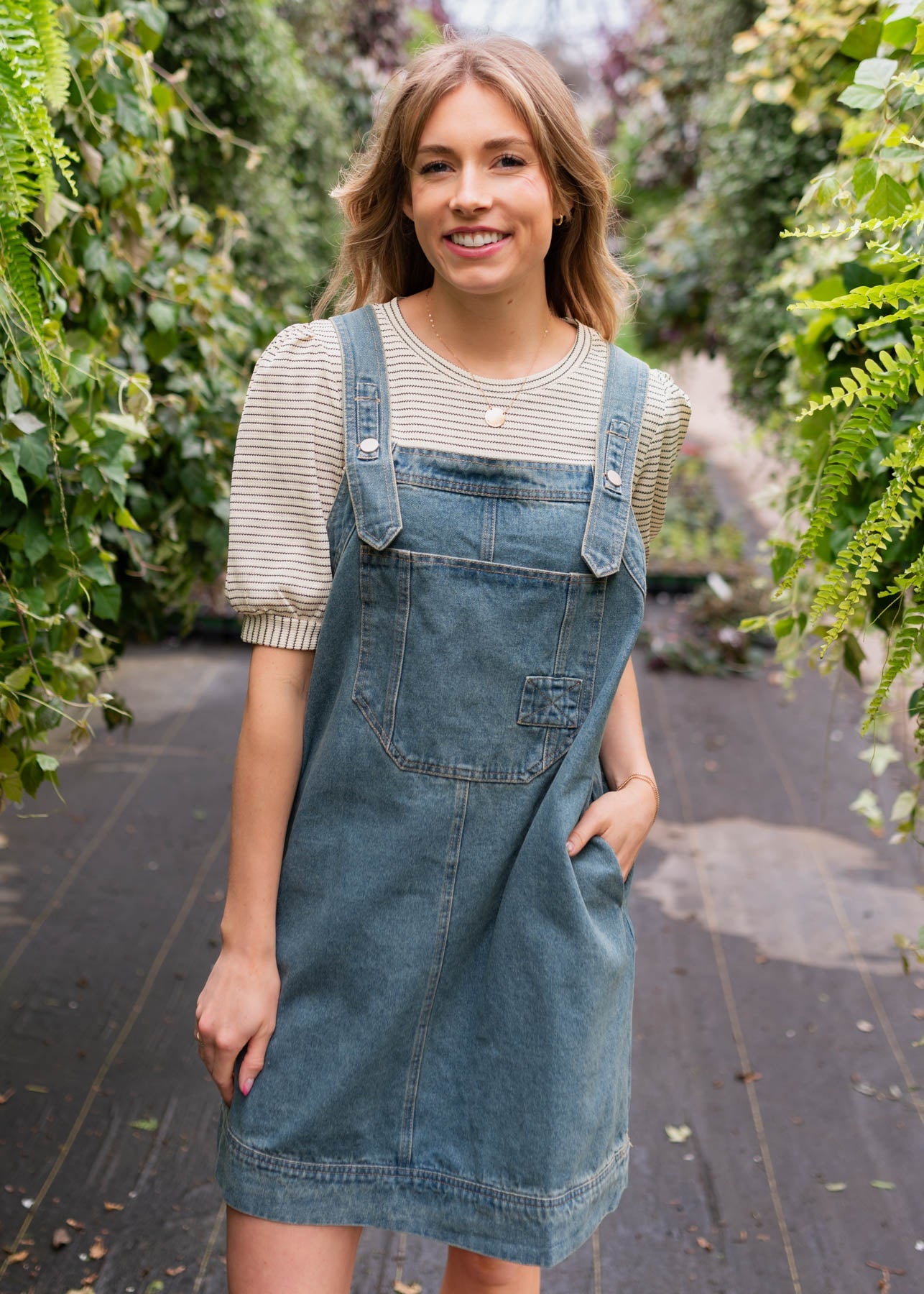 Lucille Washed Denim Overall Dress