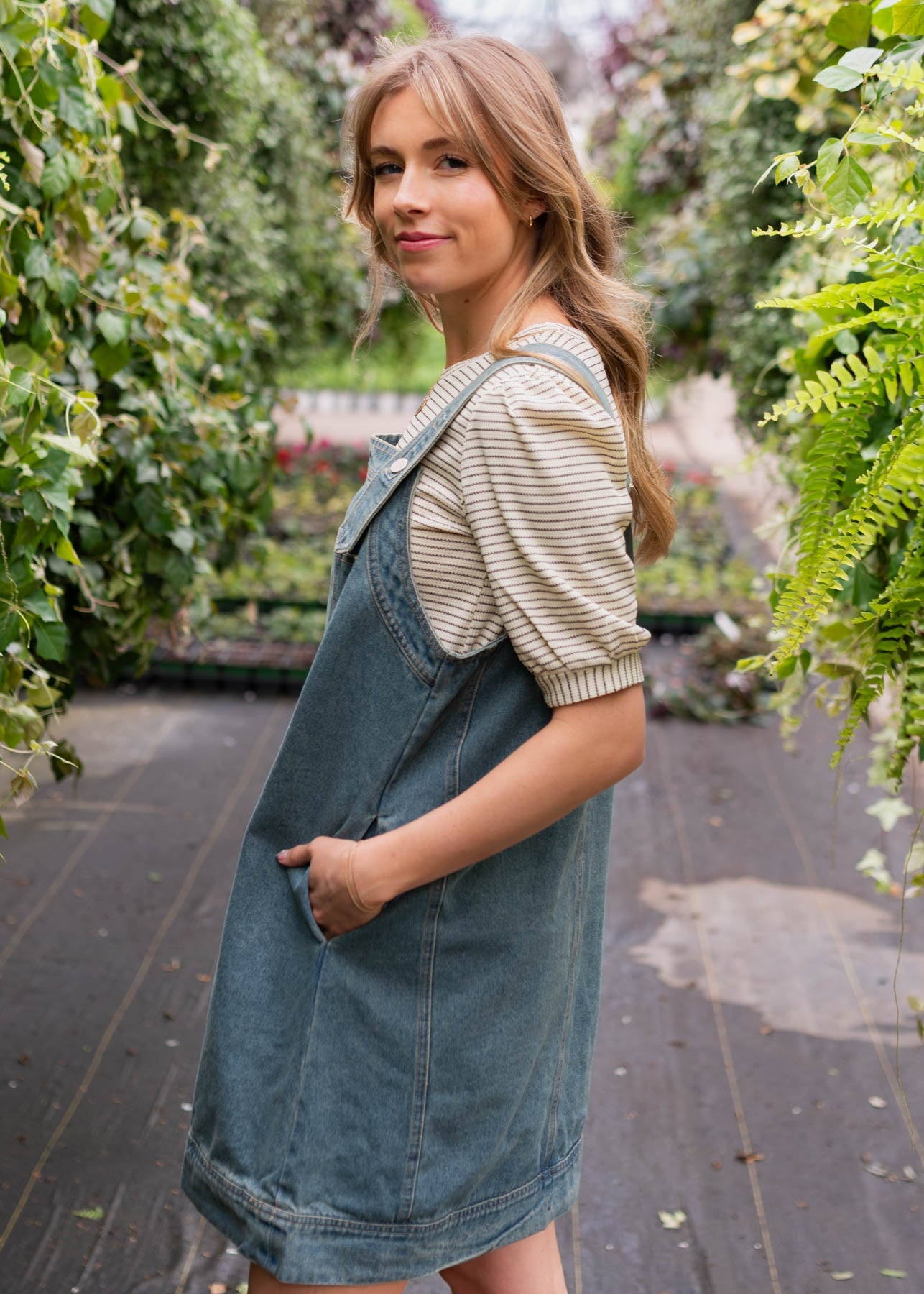 Lucille Washed Denim Overall Dress