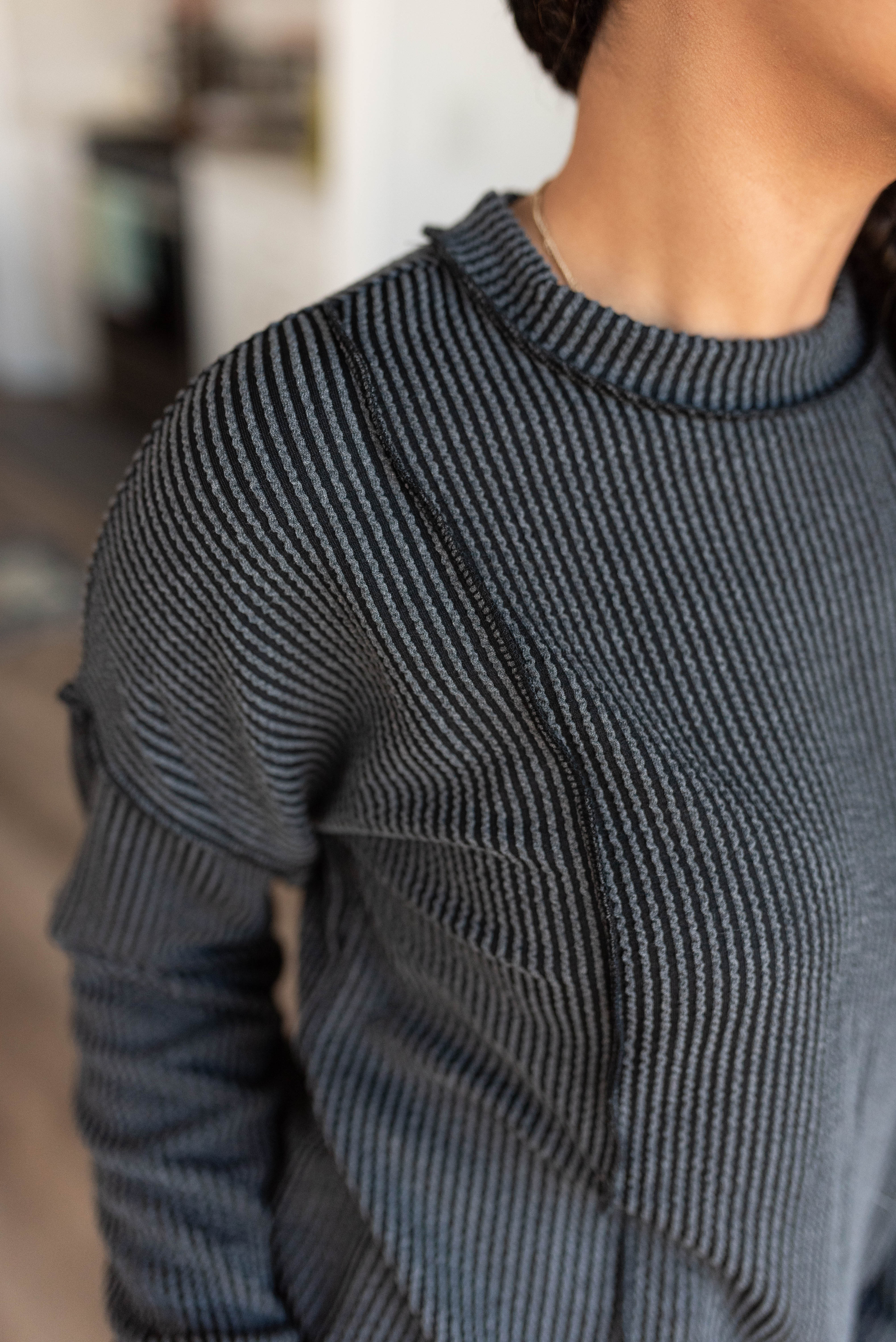 Lucy Charcoal Ribbed Long Sleeve Top