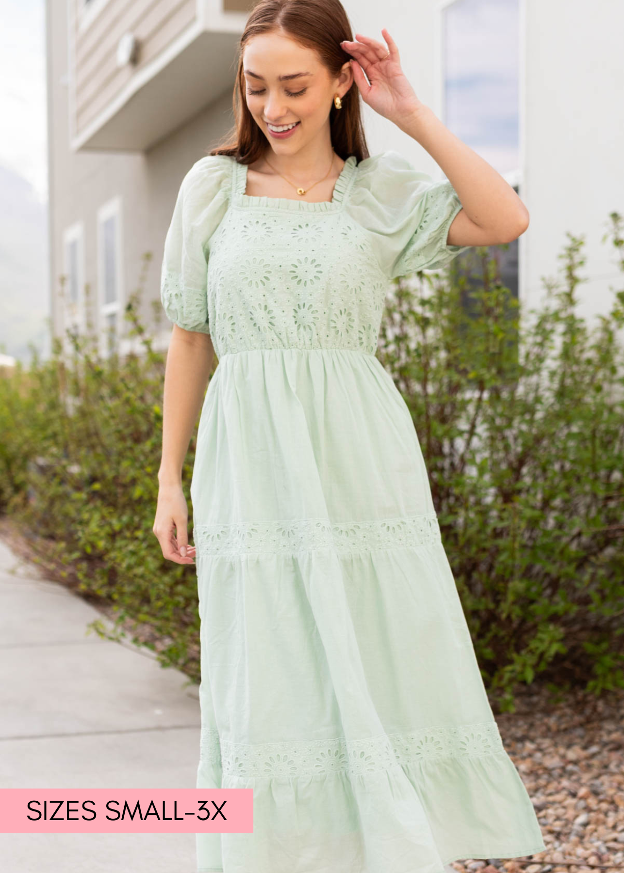Luella Sage Eyelet Tiered Dress