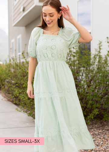 Luella Sage Eyelet Tiered Dress