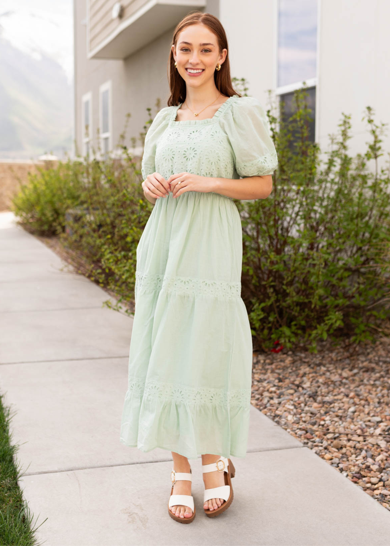 Luella Sage Eyelet Tiered Dress