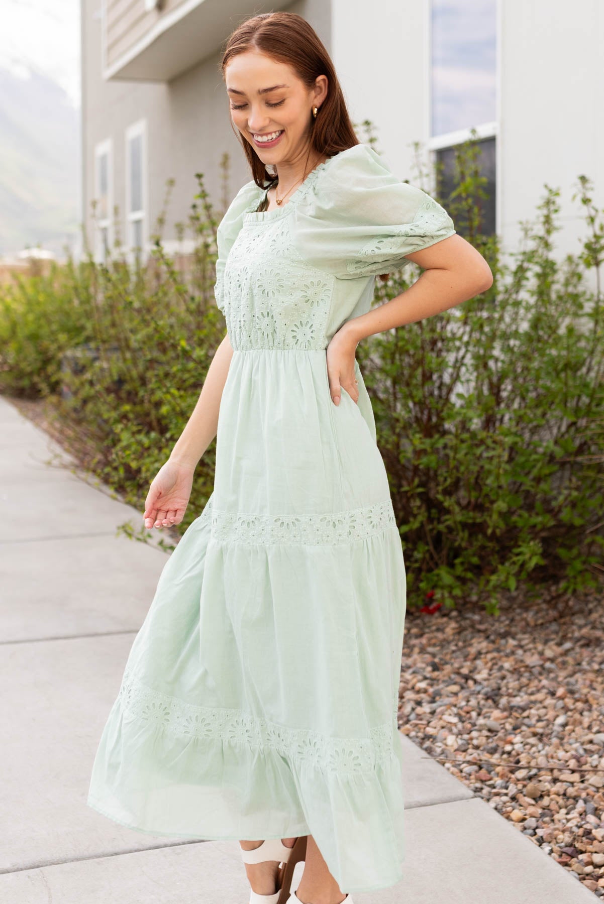 Luella Sage Eyelet Tiered Dress
