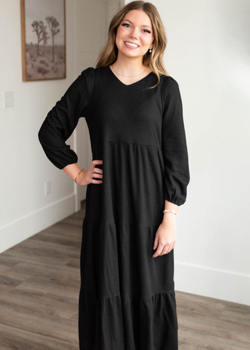 Luelle Black Waffle Knit Dress