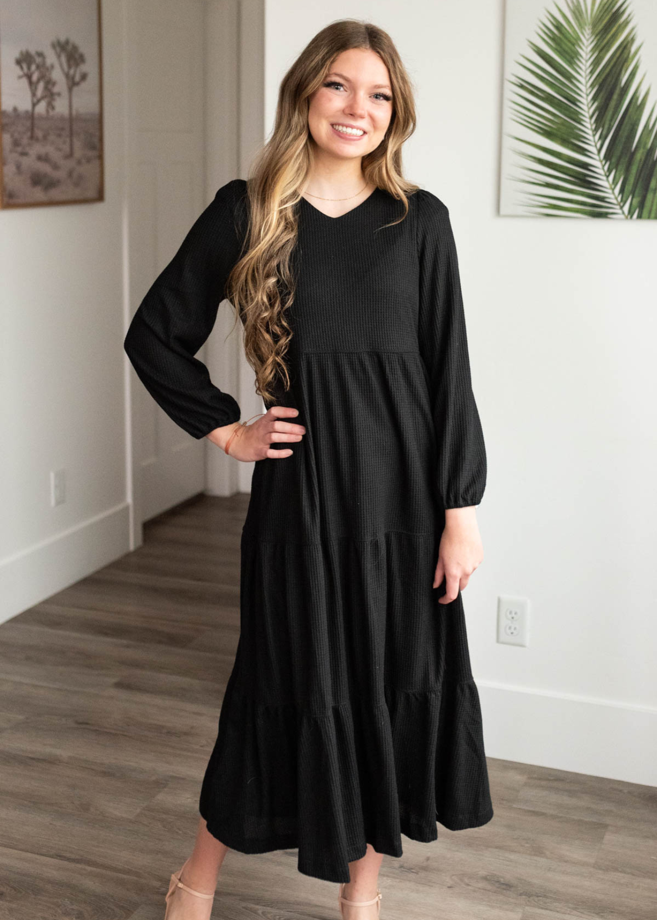 Luelle Black Waffle Knit Dress