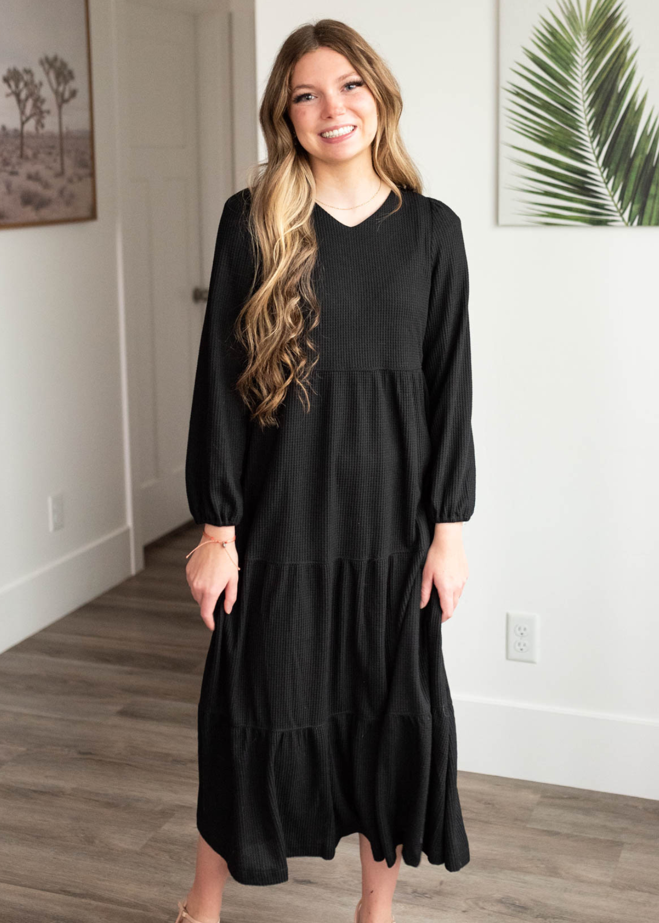 Luelle Black Waffle Knit Dress