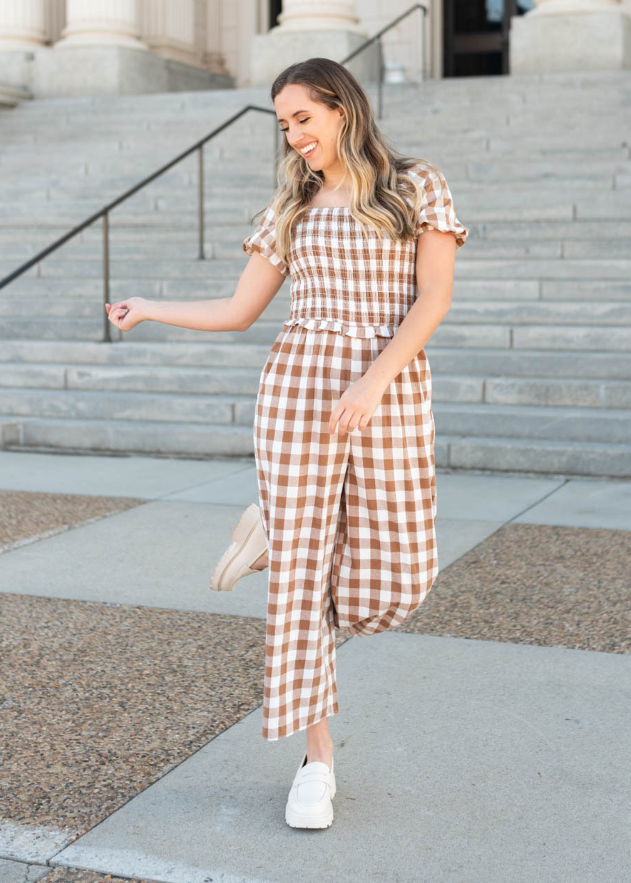 Lulu Taupe Gingham Jumpsuit