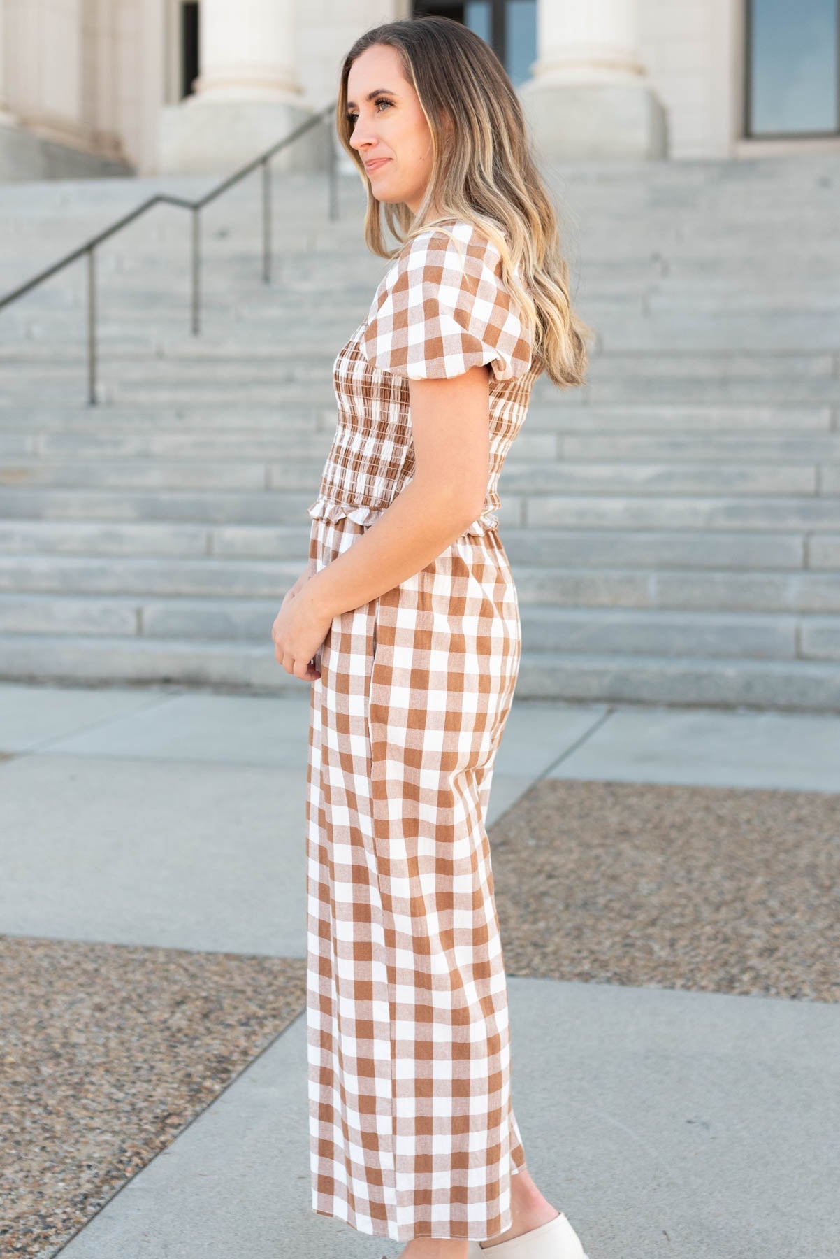 Lulu Taupe Gingham Jumpsuit
