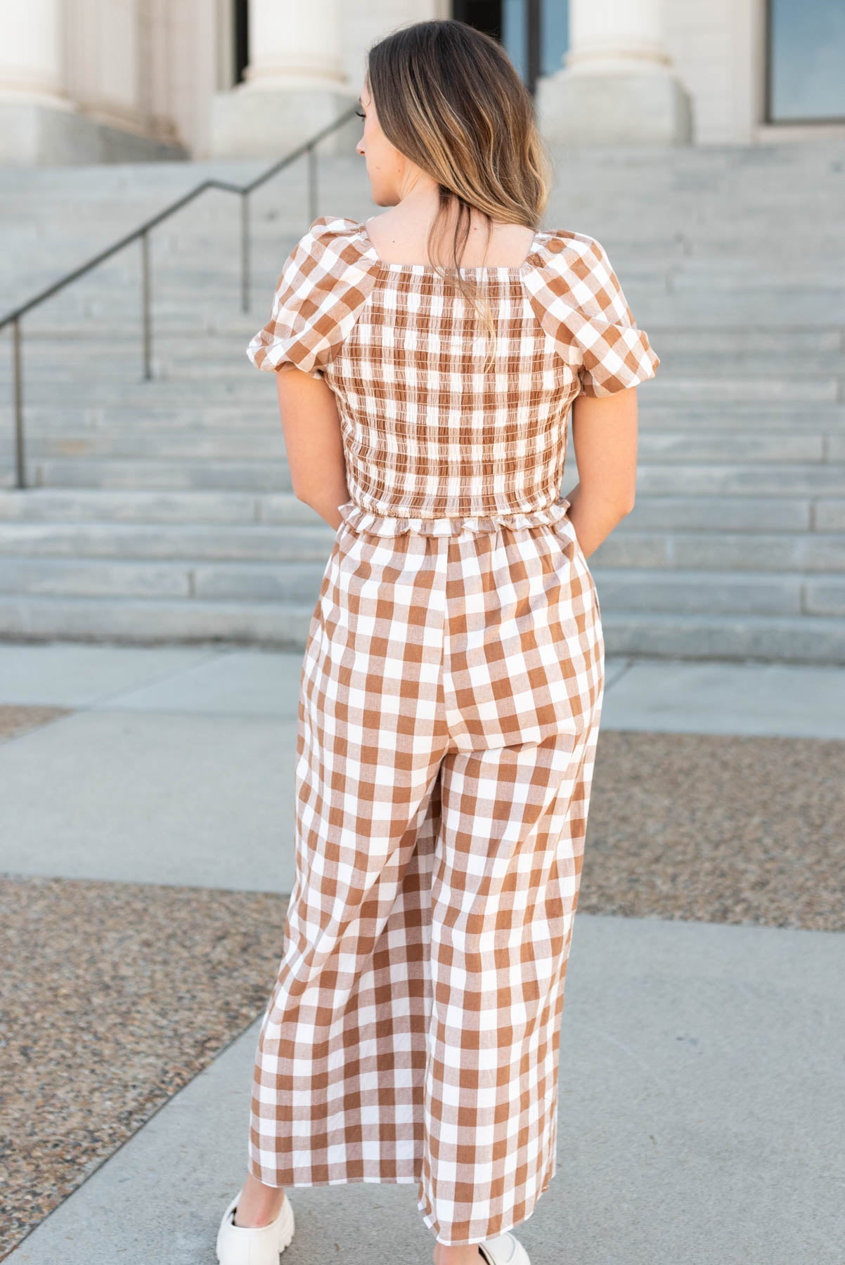 Lulu Taupe Gingham Jumpsuit