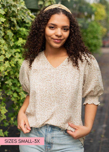 Lyla Taupe Floral Print Top