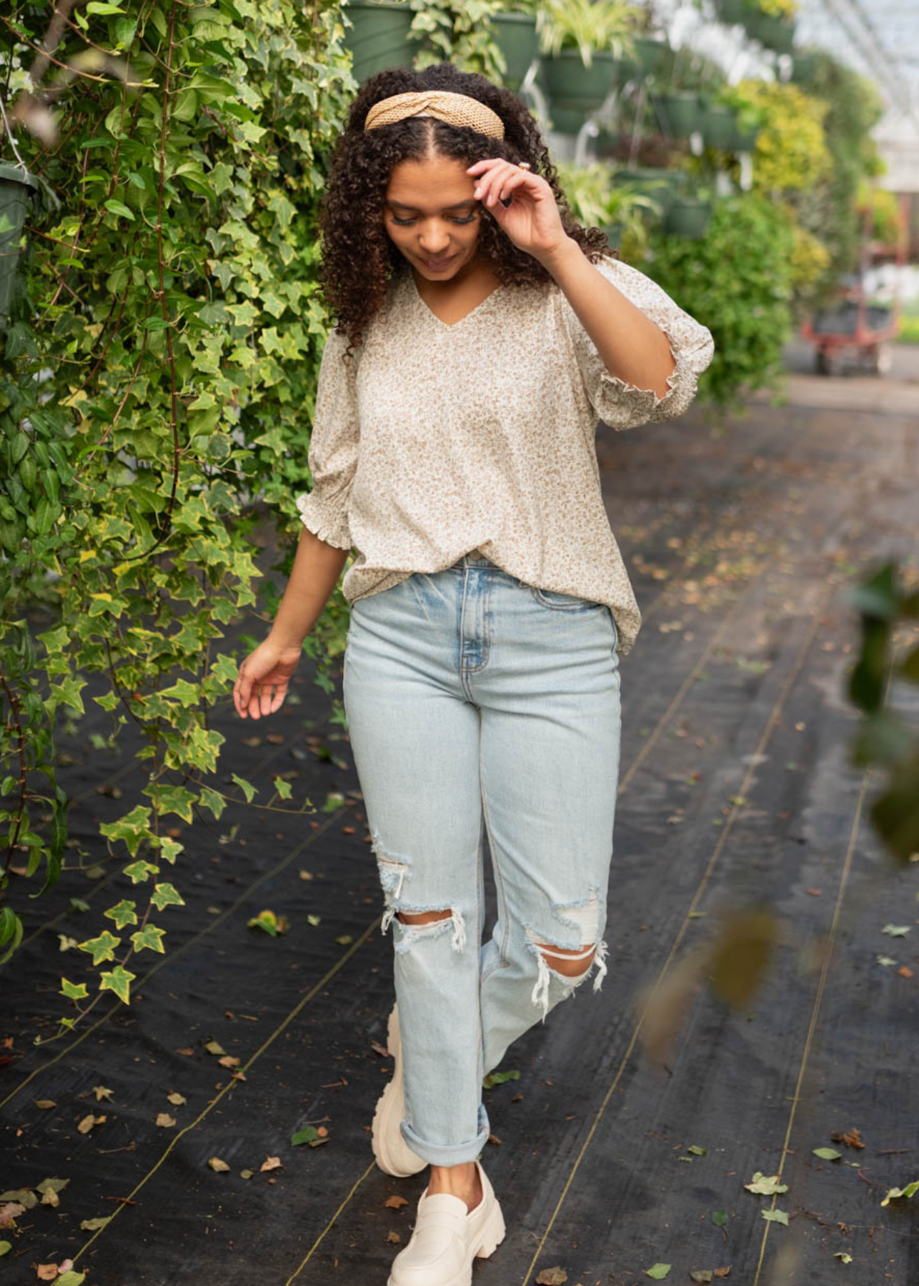 Lyla Taupe Floral Print Top