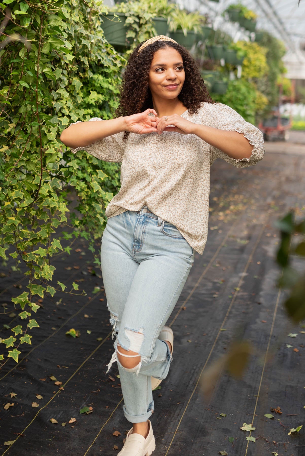 Lyla Taupe Floral Print Top