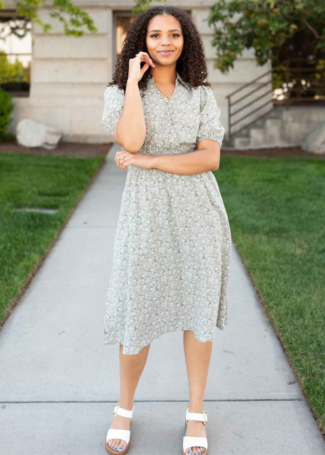 Lynda Olive Floral Midi Dress
