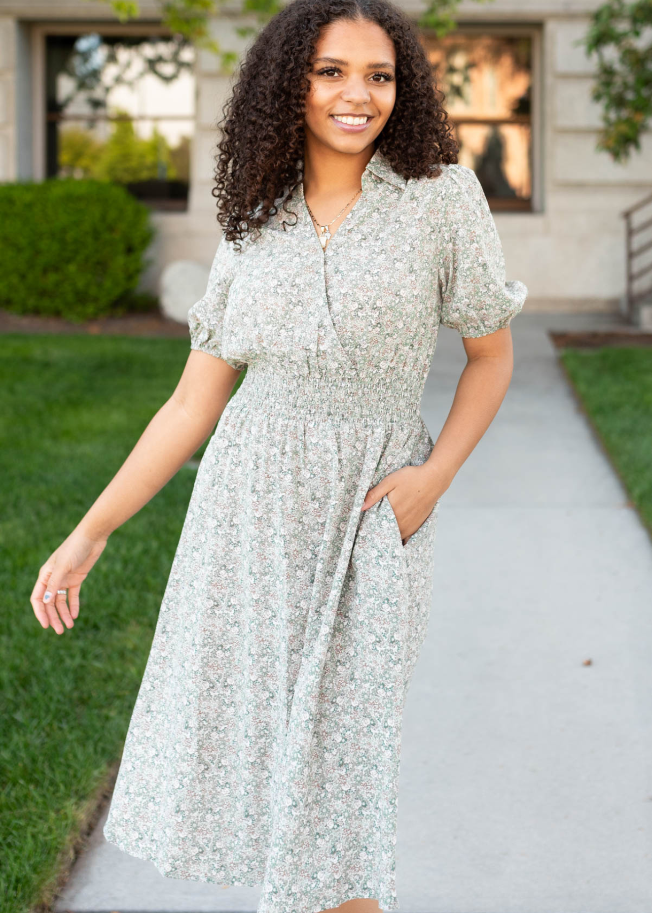 Lynda Olive Floral Midi Dress