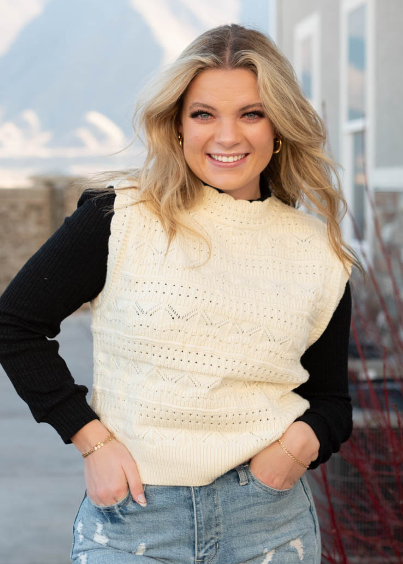 Lynessa Ivory Knit Sweater Vest