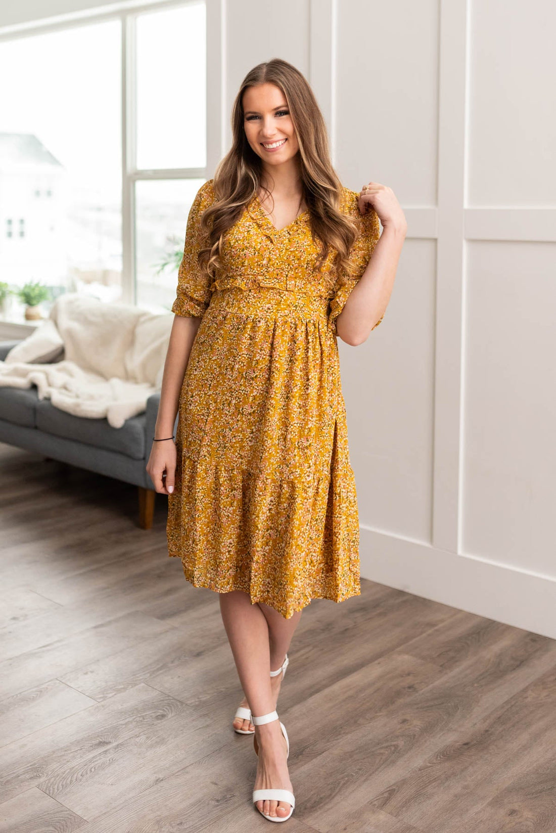 Lynlee Mustard Floral Dress