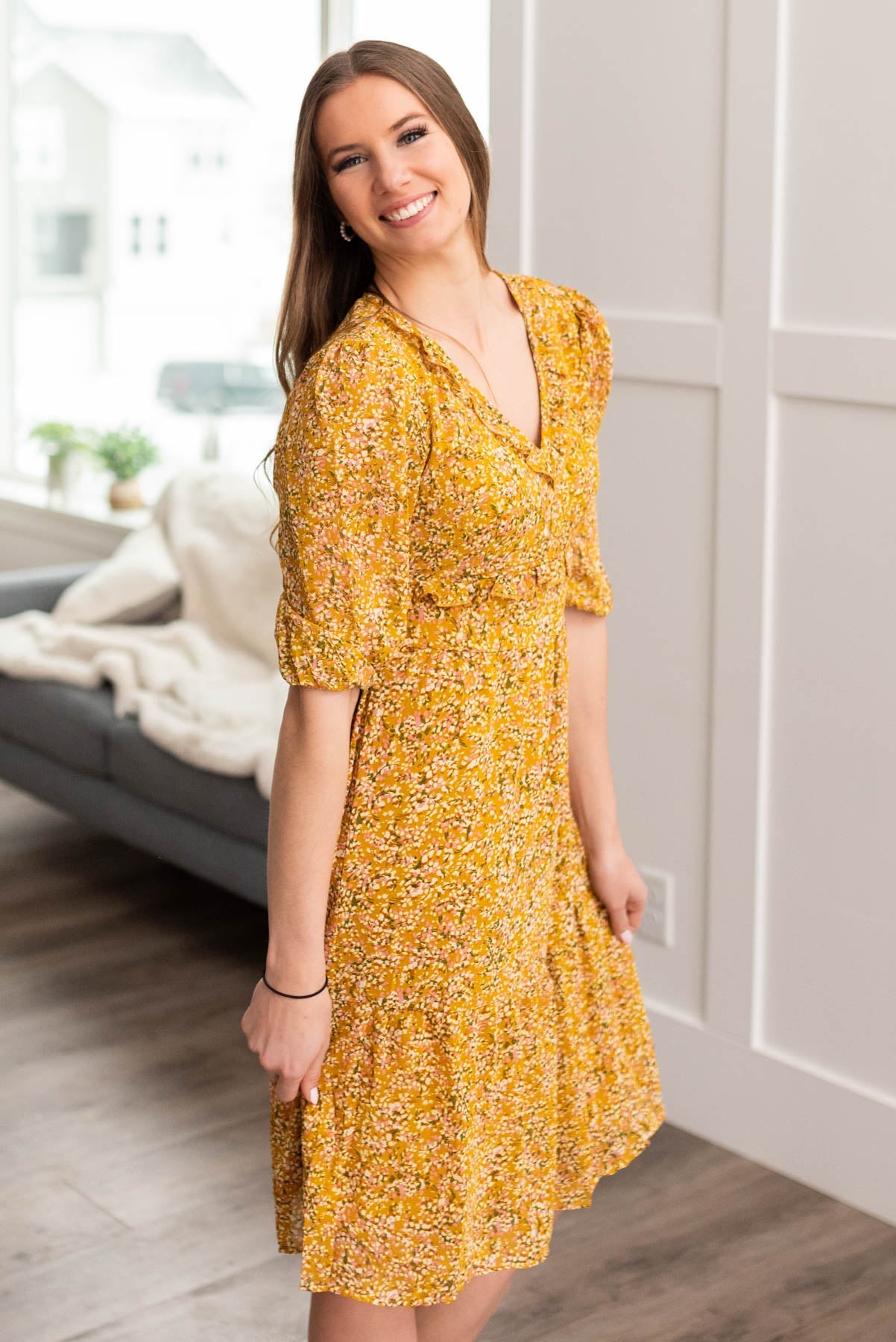 Lynlee Mustard Floral Dress