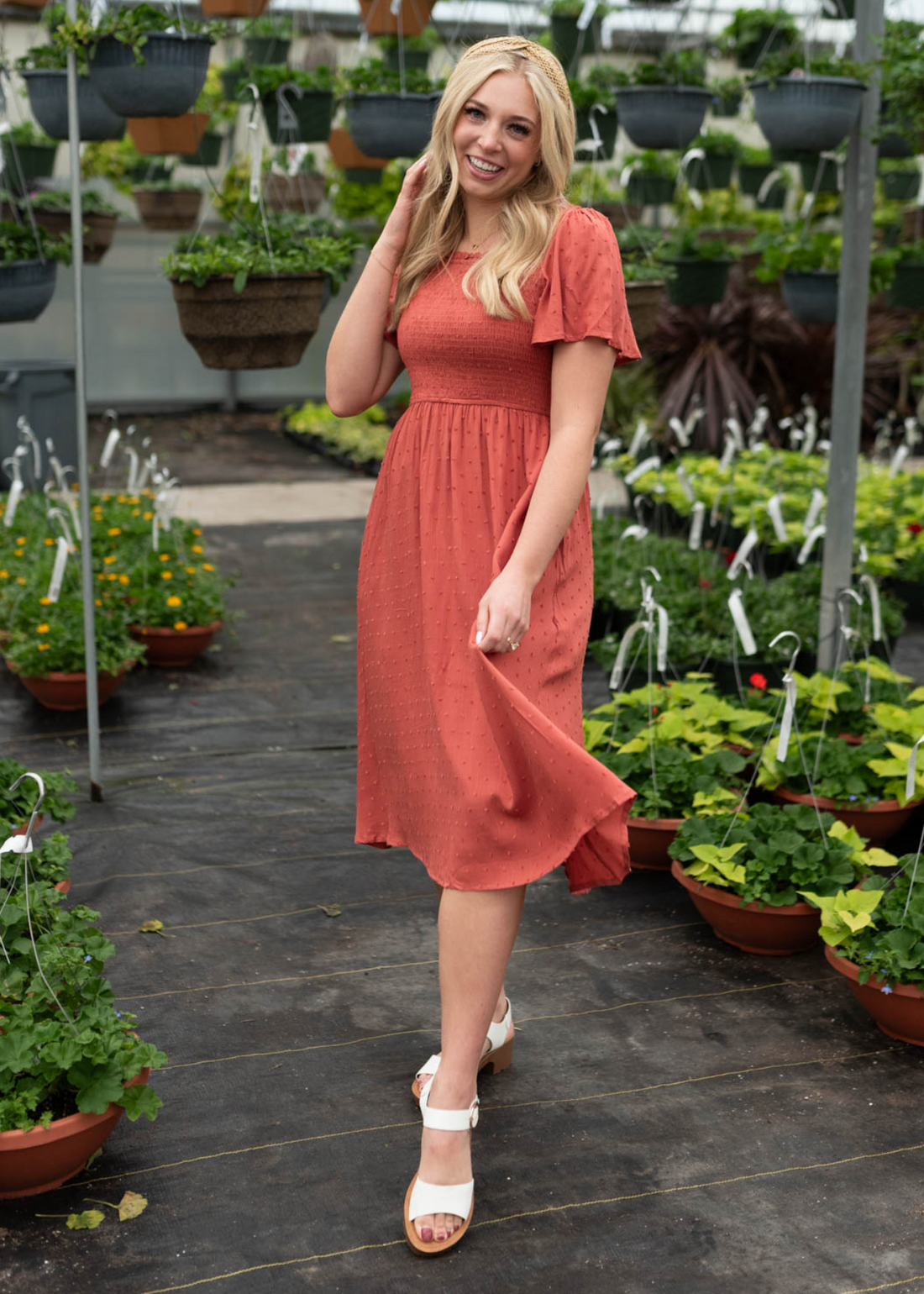 Lynley Clay Square Neck Dress